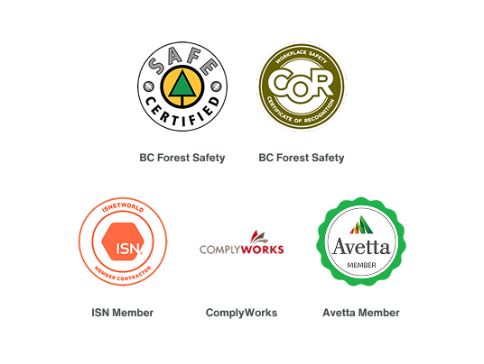 Logos of various safety certifications, including SAFE Certified, COR, ISN Member, ComplyWorks, and Avetta Member.